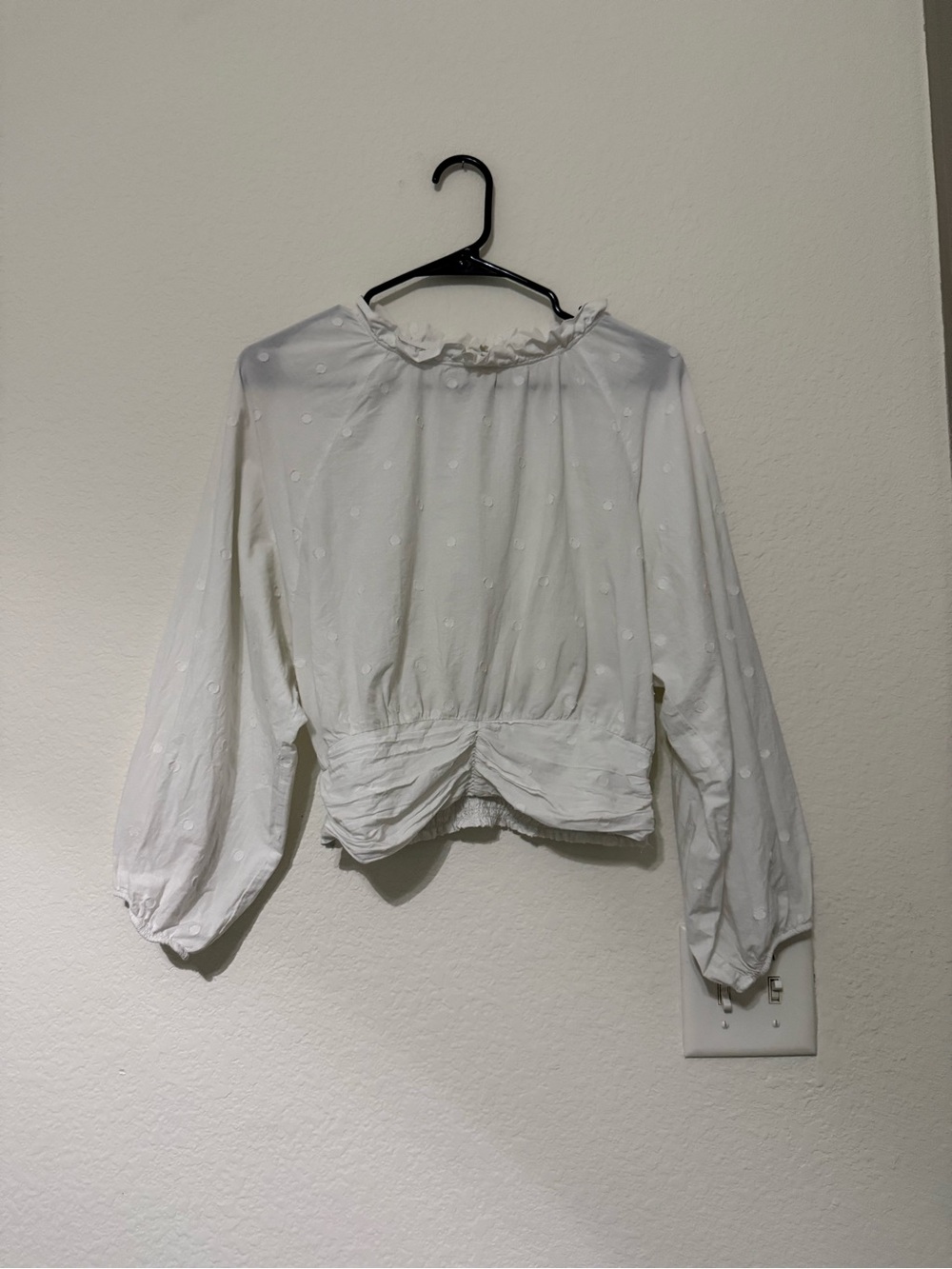 Maeve by Anthropologie Ivory Swiss Dot Ruffle-Neck Blouse